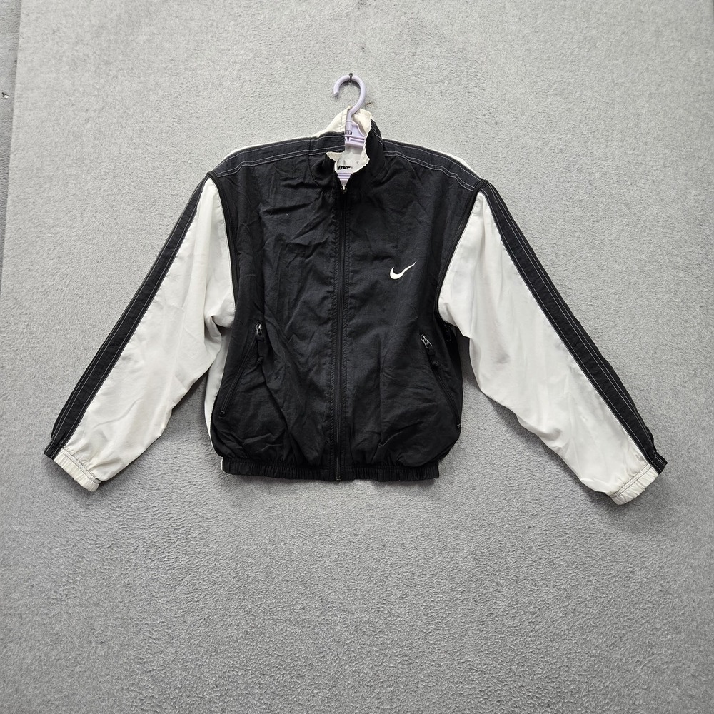 VINTAGE Nike Women Activewear Jacket S Black Colorblock Track Crop Swoosh READ